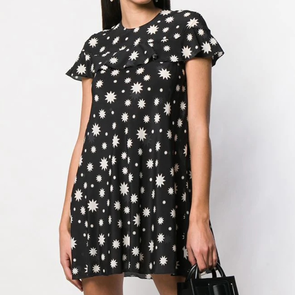 RED Valentino Star-Print Ruffled Shift Dress